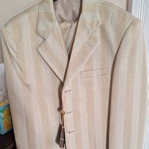 Elegant Tan Striped Boys 3 Piece Suit